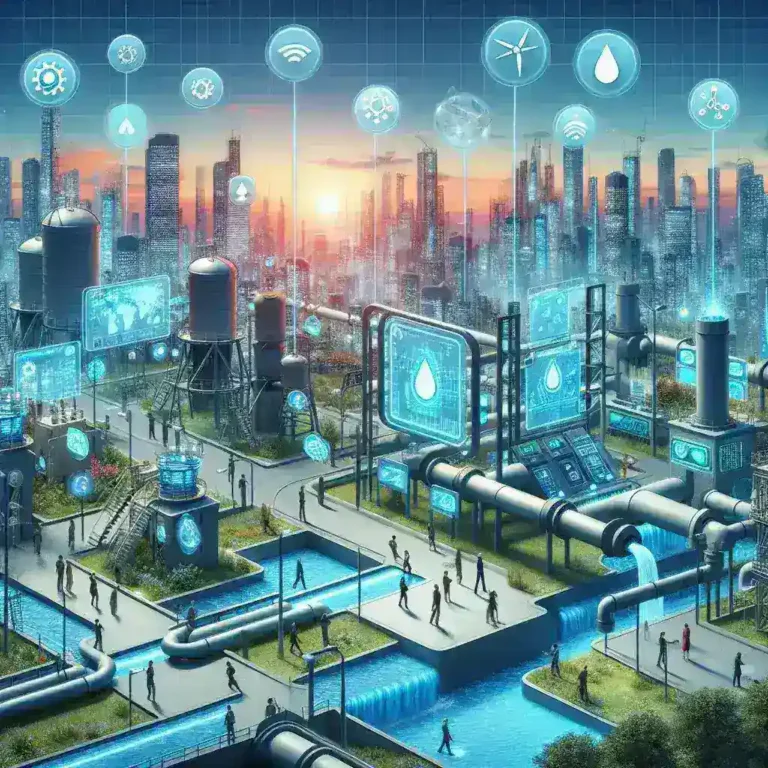 "Smart Water Management Technology Implementation to Address Urban Water Crisis - Infographic illustrating innovative solutions and strategies for efficient water usage and conservation."